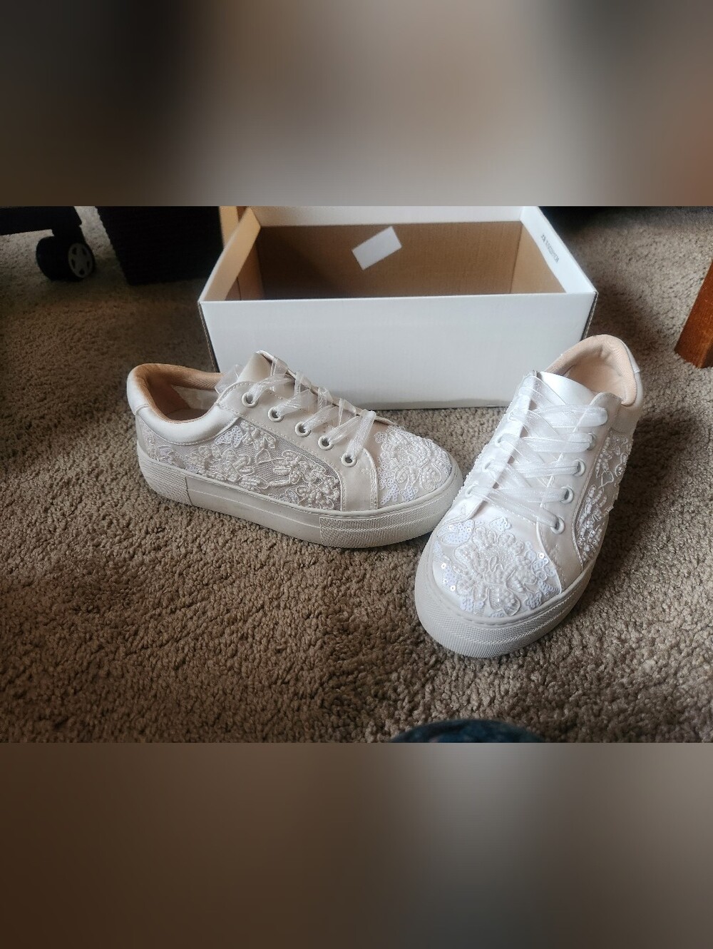 Betsey Johnson White Lace Embroidered Platform Sneakers